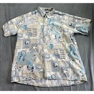 Cavalini Tropical Shirt Mens XXL Blue White Outdoors Button Ocean Silk Cotton